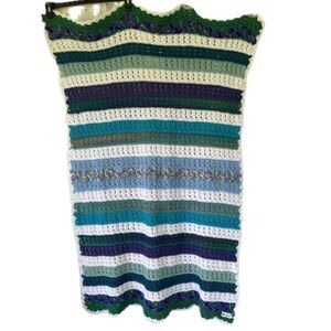 Handmade Handcrafted By Jane Wilson Sailing Ocean Crochet Stripe Baby Blanket